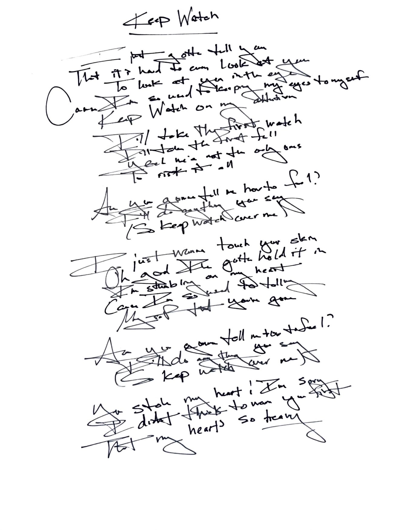 Keep Watch Handwritten Lyric Sheet